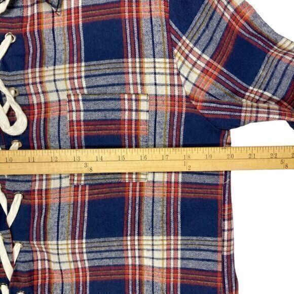 ENVME Long Tunic Flannel Dress Womens Sz Large Red Blue Plaid Lace Up NEW - Picture 8 of 14